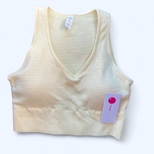 Yogalicious Yellow Textured V-Neck Crop Top